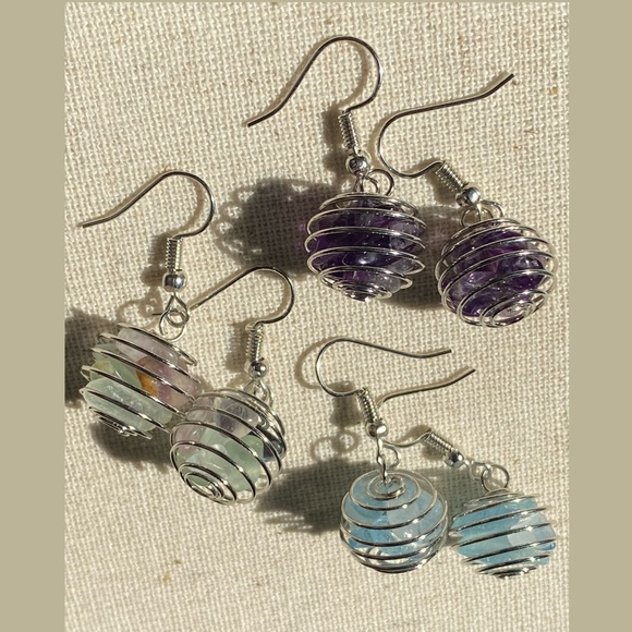Silver-tone Rainbow Fluorite Cage Earrings - Picture 3 of 5